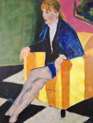 Acryl schilderij, Maya Wildevuur, Vrouw op stoel, 1994
